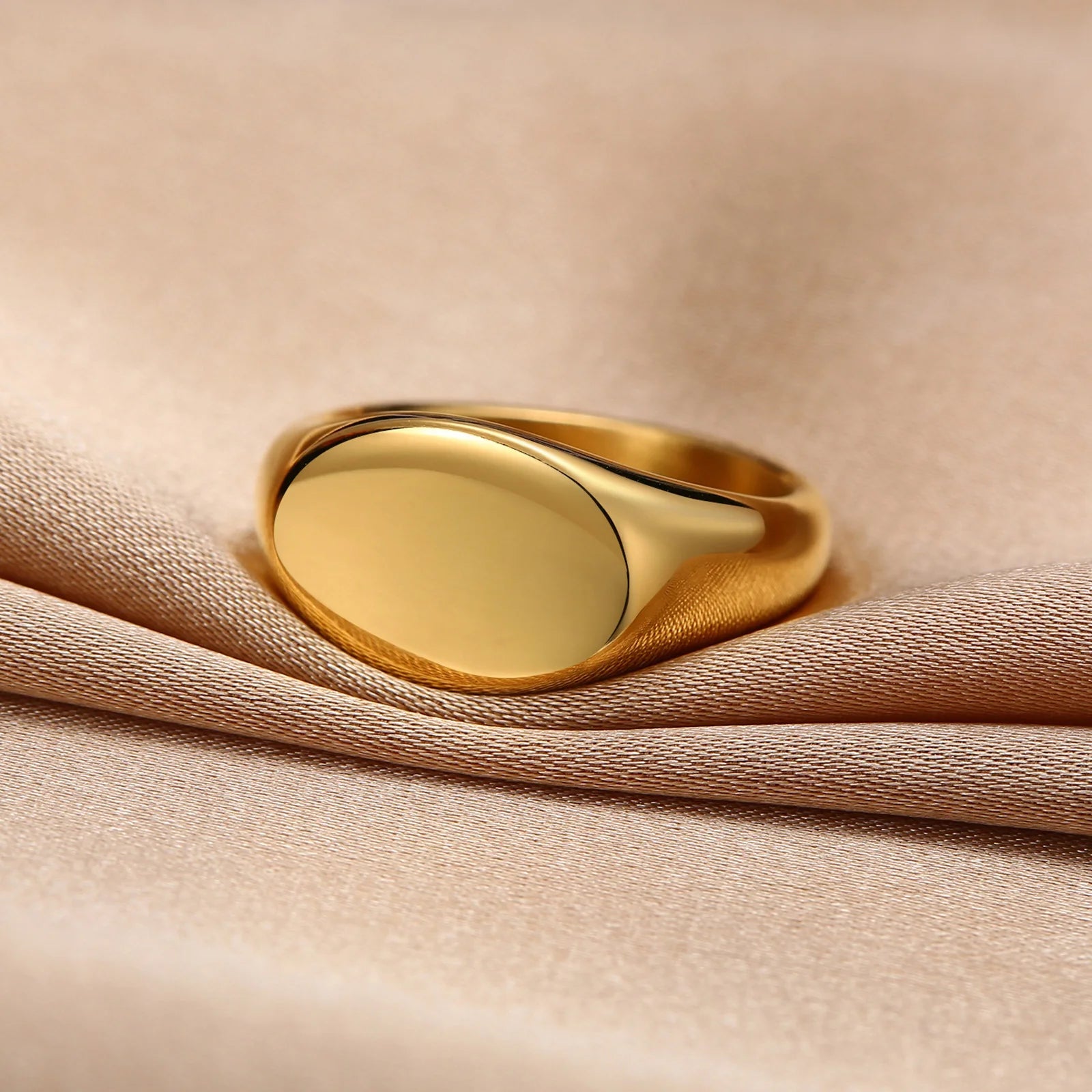 Vnox Engrave Signet Ring for Women,9mm Initial Gold Color Solid Stainless Steel Stamp Ring,Minimalist Metal Name Jewelry Gift