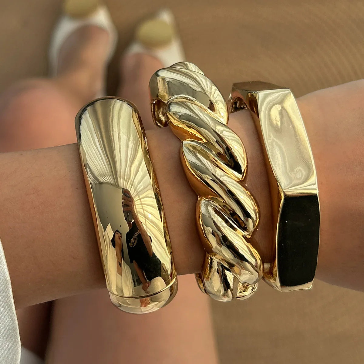 KMVEXO – Bracelet manchette large à ressort en métal à géométrie irrégulière, style punk vintage, pour femmes et hommes, bijoux tendance 2025