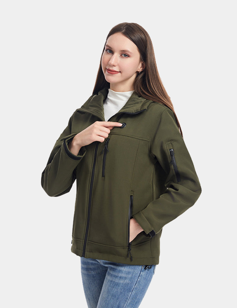 Women's Stylish Hooded Heated Jacket (10-Zone Heating) - Green/Black  -  veneshwear