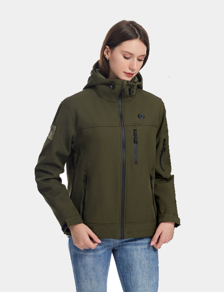 Women's Stylish Hooded Heated Jacket (10-Zone Heating) - Green/Black  -  veneshwear