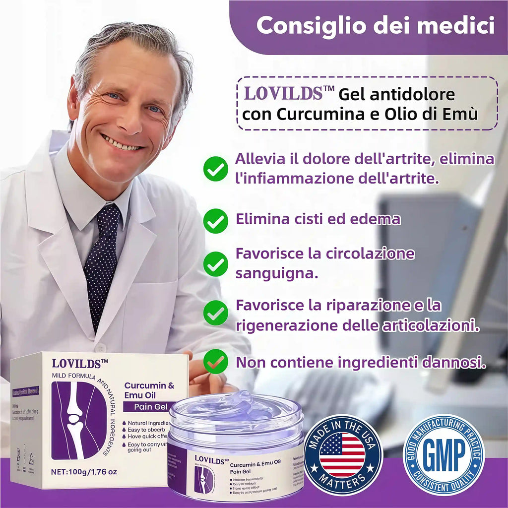 LOVILDS™ Gel al Olio di Emù e Curcumina per il Dolore – 🏥Sviluppato con il Supporto di Esperti Osteopatici Statunitensi