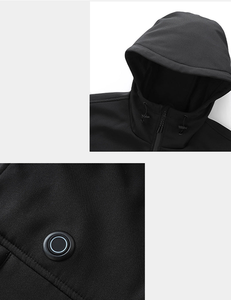 Men's Stylish Hooded Heated Jacket (10-Zone Heating) - Black - veneshwear