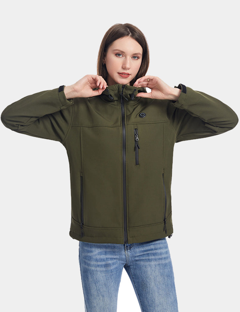 Women's Stylish Hooded Heated Jacket (10-Zone Heating) - Green/Black  -  veneshwear