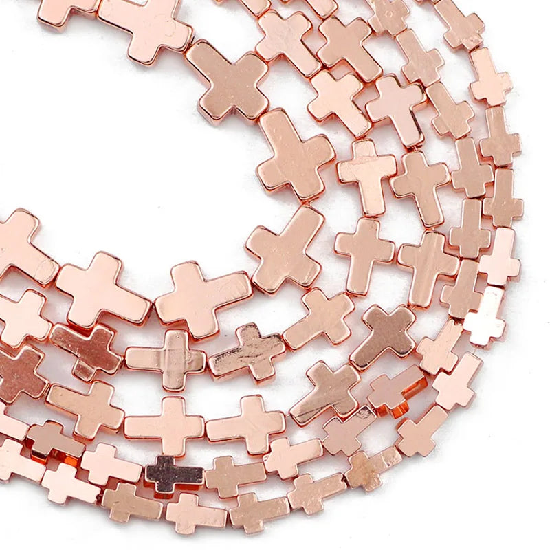 14 Goldfarbene Jesuskreuz-Abstandshalter aus natürlichem Hämatit für die Schmuckherstellung, DIY-Armband, Halskettenzubehör, 4 6 8 mm