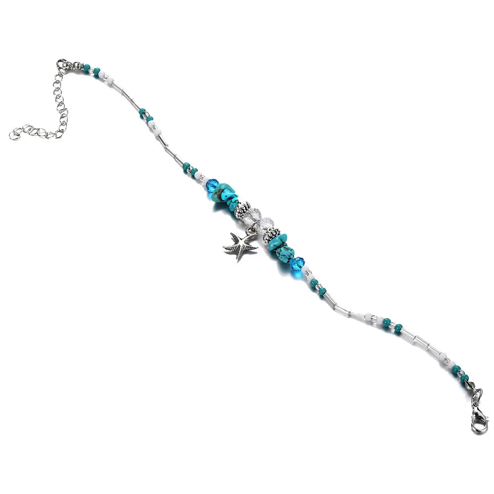SUMENG Böhmische Vintage-Fußkettchen mit Muschelperlen, Seesternen, Meeresschildkröten, neues mehrschichtiges Fußkettchen, Beinarmband, handgefertigter Schmuck für Frauen