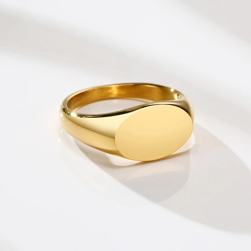 Vnox Engrave Signet Ring for Women,9mm Initial Gold Color Solid Stainless Steel Stamp Ring,Minimalist Metal Name Jewelry Gift