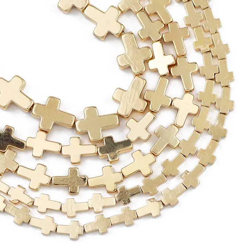 14 Goldfarbene Jesuskreuz-Abstandshalter aus natürlichem Hämatit für die Schmuckherstellung, DIY-Armband, Halskettenzubehör, 4 6 8 mm