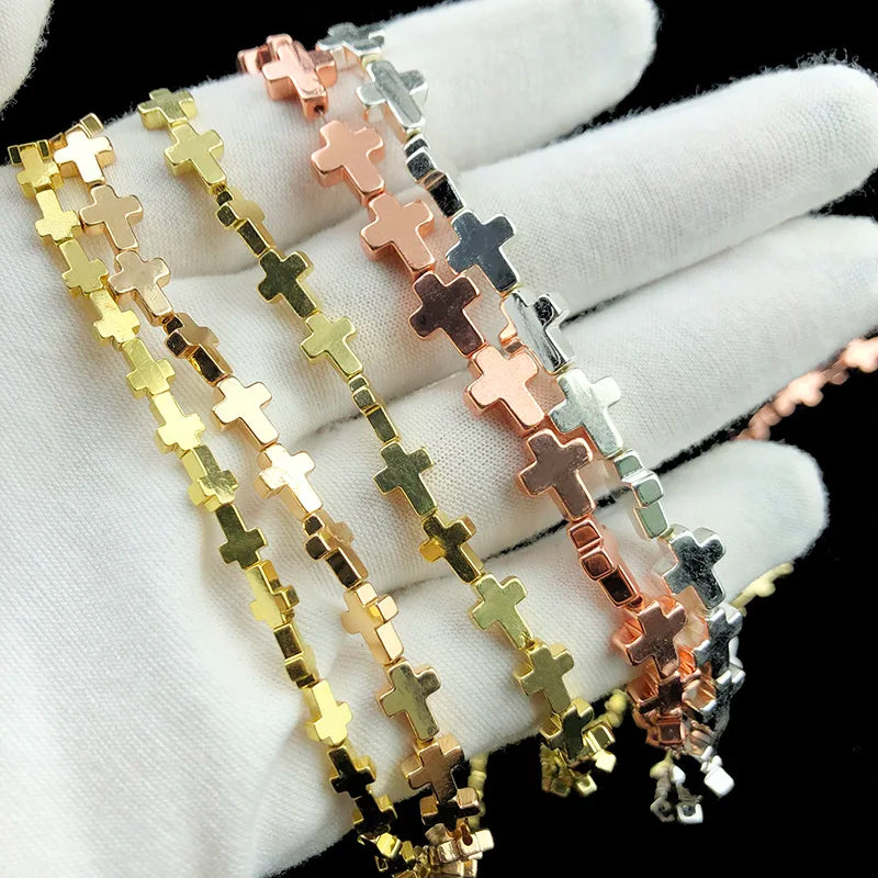 14 Goldfarbene Jesuskreuz-Abstandshalter aus natürlichem Hämatit für die Schmuckherstellung, DIY-Armband, Halskettenzubehör, 4 6 8 mm