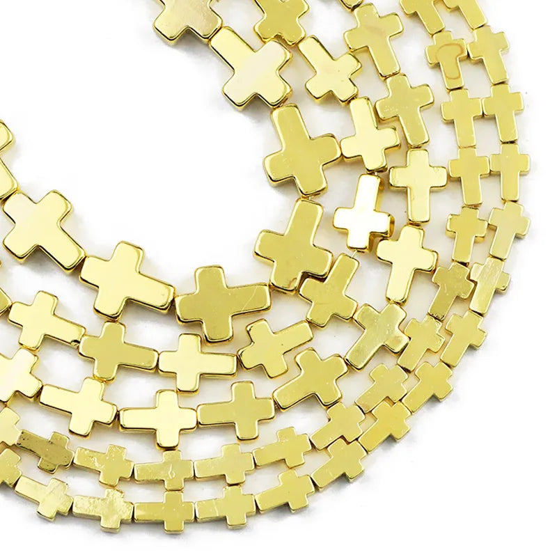 14 Goldfarbene Jesuskreuz-Abstandshalter aus natürlichem Hämatit für die Schmuckherstellung, DIY-Armband, Halskettenzubehör, 4 6 8 mm