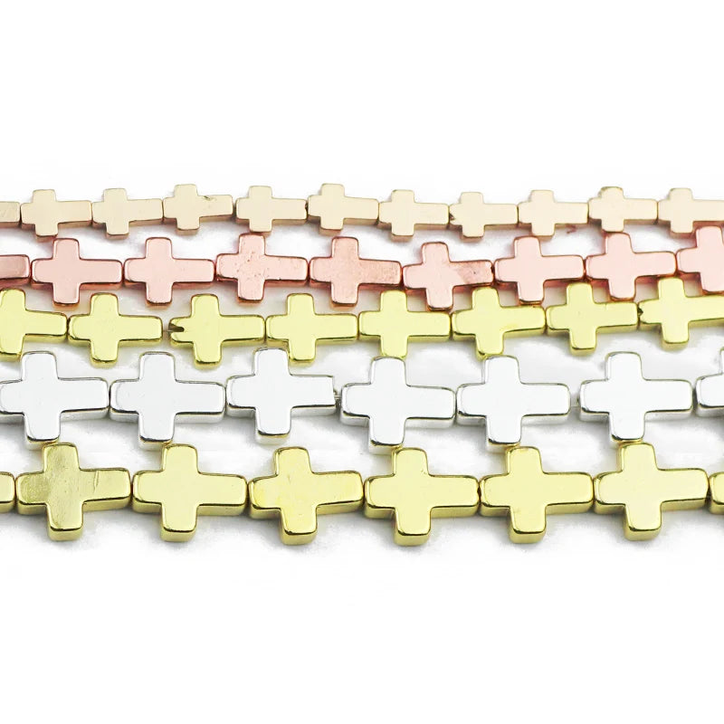 14 Goldfarbene Jesuskreuz-Abstandshalter aus natürlichem Hämatit für die Schmuckherstellung, DIY-Armband, Halskettenzubehör, 4 6 8 mm