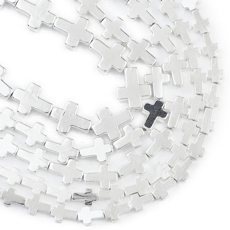 14 Goldfarbene Jesuskreuz-Abstandshalter aus natürlichem Hämatit für die Schmuckherstellung, DIY-Armband, Halskettenzubehör, 4 6 8 mm