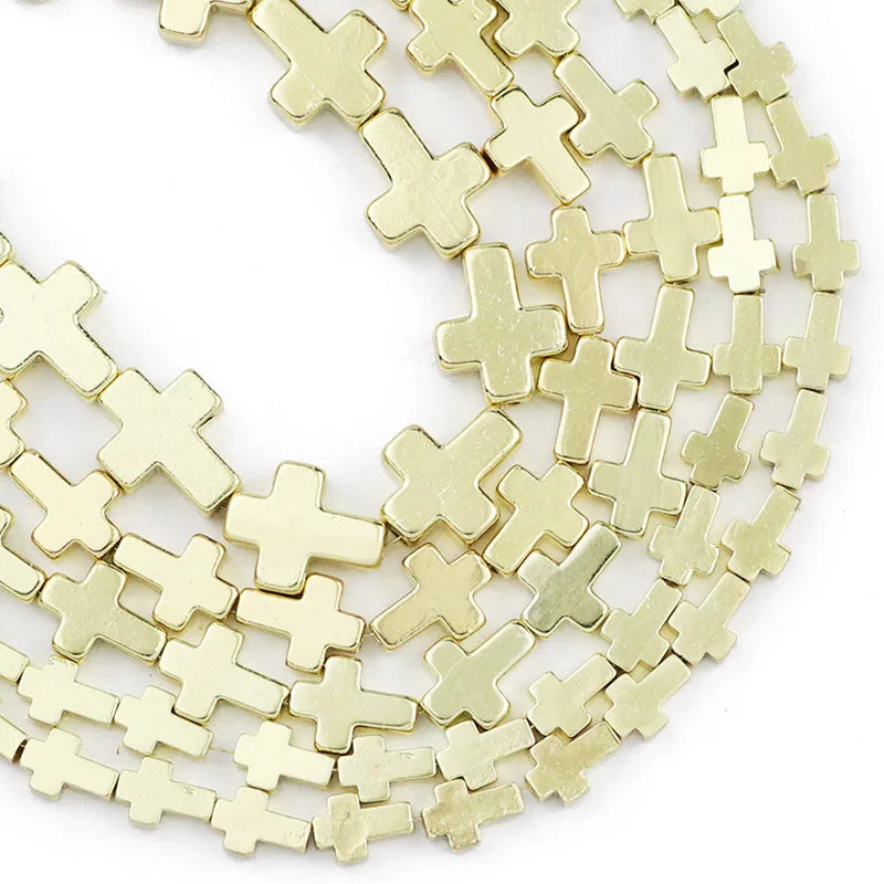 14 Goldfarbene Jesuskreuz-Abstandshalter aus natürlichem Hämatit für die Schmuckherstellung, DIY-Armband, Halskettenzubehör, 4 6 8 mm