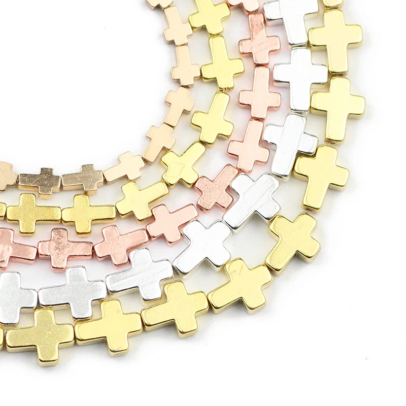 14 Goldfarbene Jesuskreuz-Abstandshalter aus natürlichem Hämatit für die Schmuckherstellung, DIY-Armband, Halskettenzubehör, 4 6 8 mm
