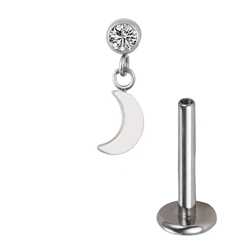 G23 Titan Ohrpiercing Anhänger Kette Ohrstecker mit CZ Top Labret Lippe Knorpel Unisex Ohrring Body Piercing Schmuck