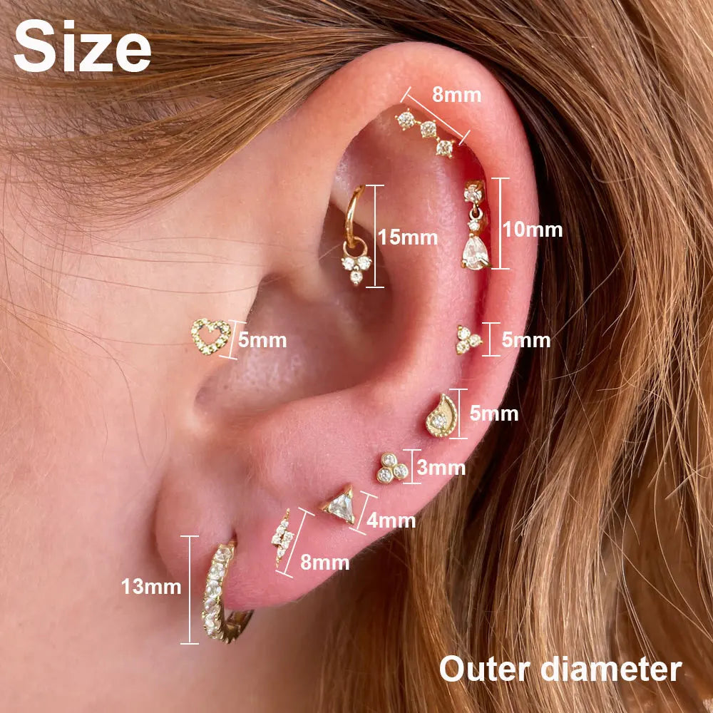 Helix-Piercing-Ohrring für Frauen, Tragus, Rook, Knorpelpiercing, Trend, Herz, Zirkonia, Tropfenohrring, Lobe, flacher durchbohrter Körperschmuck