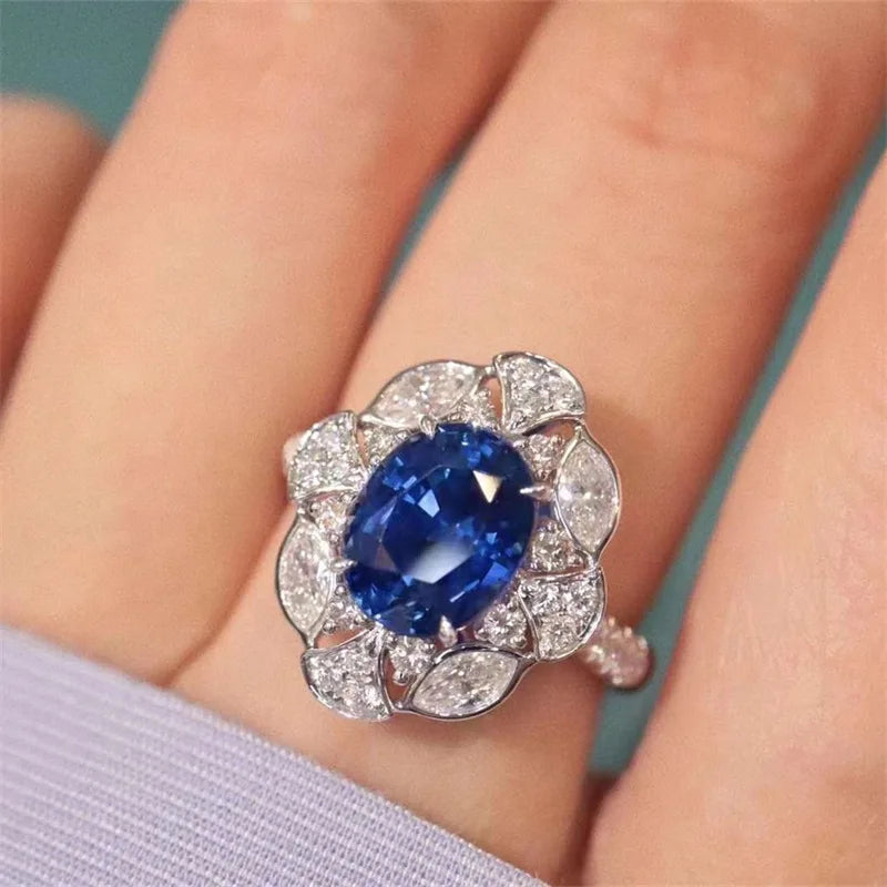Anelli da donna ovali blu in zirconia cubica Huitan nuovi accessori eleganti per matrimoni, anniversari e feste, gioielli nobili regalo