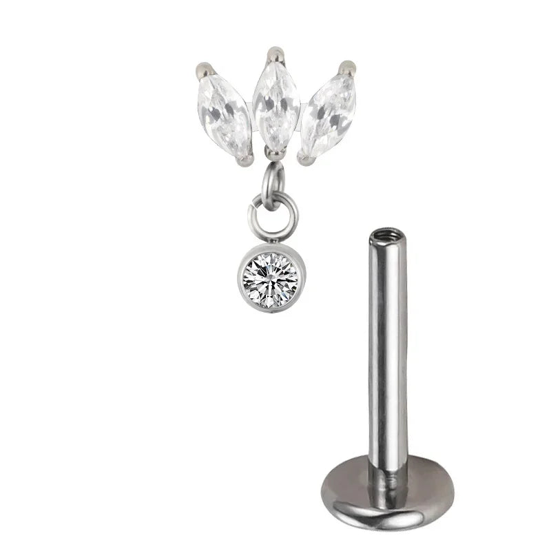 G23 Titan Ohrpiercing Anhänger Kette Ohrstecker mit CZ Top Labret Lippe Knorpel Unisex Ohrring Body Piercing Schmuck