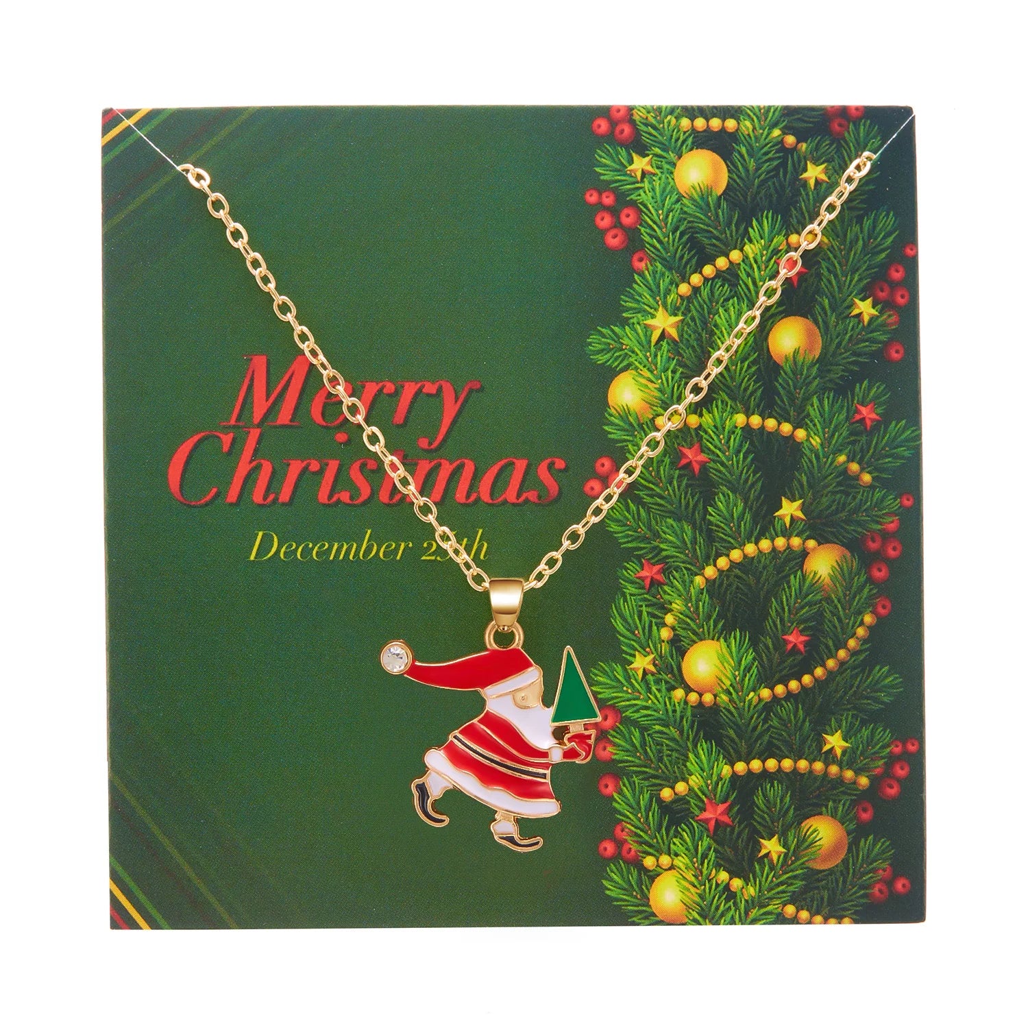 Mode Emaille Weihnachtsbaum Anhänger Halskette für Frauen Zarte Schneeflocke Glocke Halskette Weihnachten Wunsch Karte Schmuck Zubehör