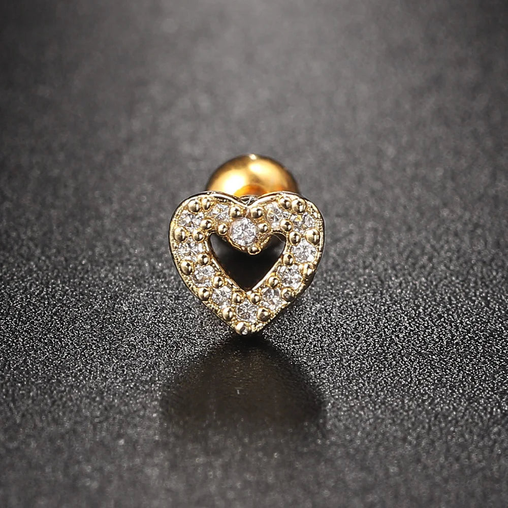Helix-Piercing-Ohrring für Frauen, Tragus, Rook, Knorpelpiercing, Trend, Herz, Zirkonia, Tropfenohrring, Lobe, flacher durchbohrter Körperschmuck