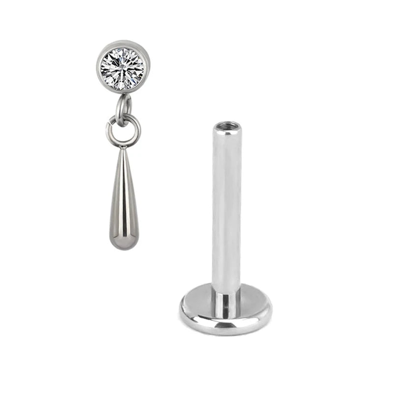 G23 Titan Ohrpiercing Anhänger Kette Ohrstecker mit CZ Top Labret Lippe Knorpel Unisex Ohrring Body Piercing Schmuck