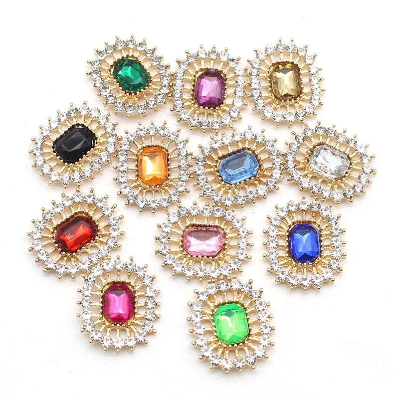 10 Stücke 17*20 MM Rechteckige Strass-Legierung Flache Unterseite Knöpfe DIY Handgefertigte Hochzeitskleid Schleife Kopfbedeckung Dekorative Accessoires