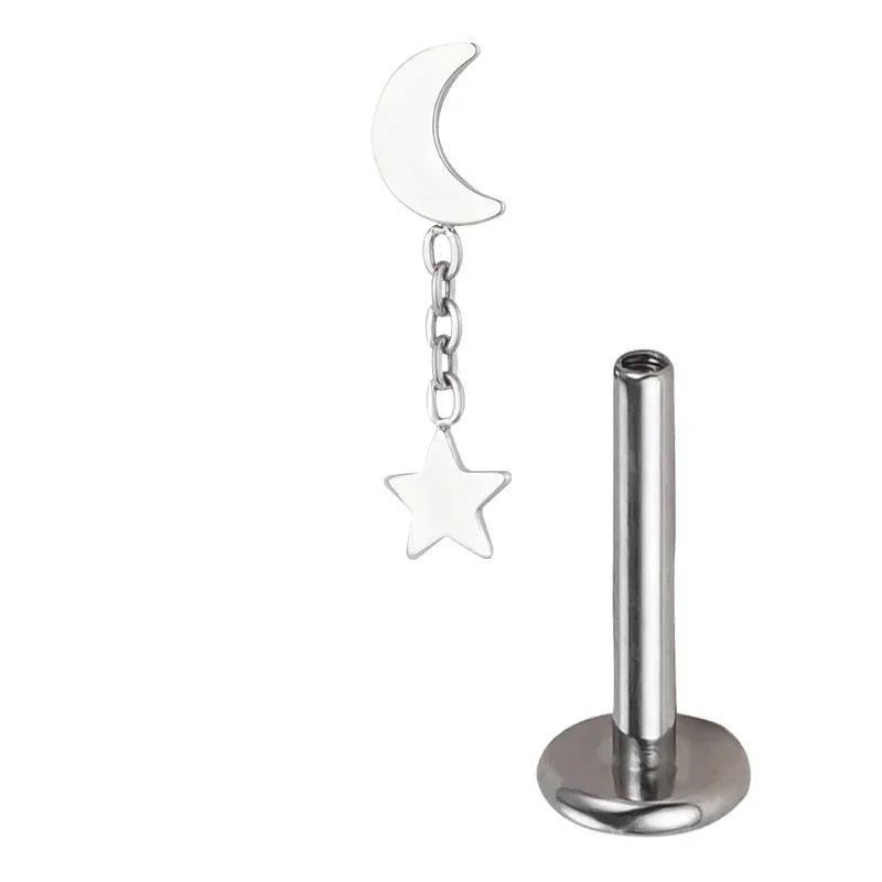 G23 Titan Ohrpiercing Anhänger Kette Ohrstecker mit CZ Top Labret Lippe Knorpel Unisex Ohrring Body Piercing Schmuck