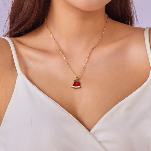 Collana a pendente di albero di Natale in smalto per donne, collana delicata con fiocco di neve e campanella, gioielli con card di auguri di Natale