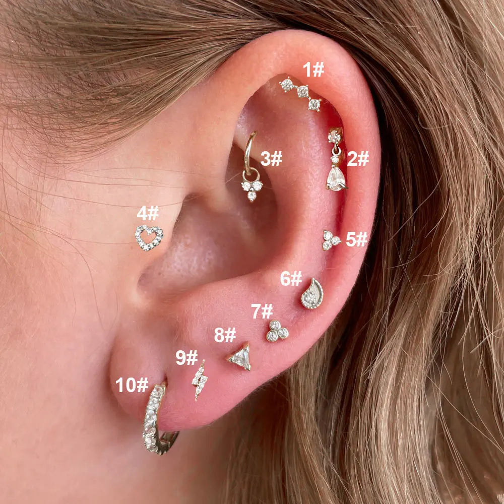 Helix-Piercing-Ohrring für Frauen, Tragus, Rook, Knorpelpiercing, Trend, Herz, Zirkonia, Tropfenohrring, Lobe, flacher durchbohrter Körperschmuck