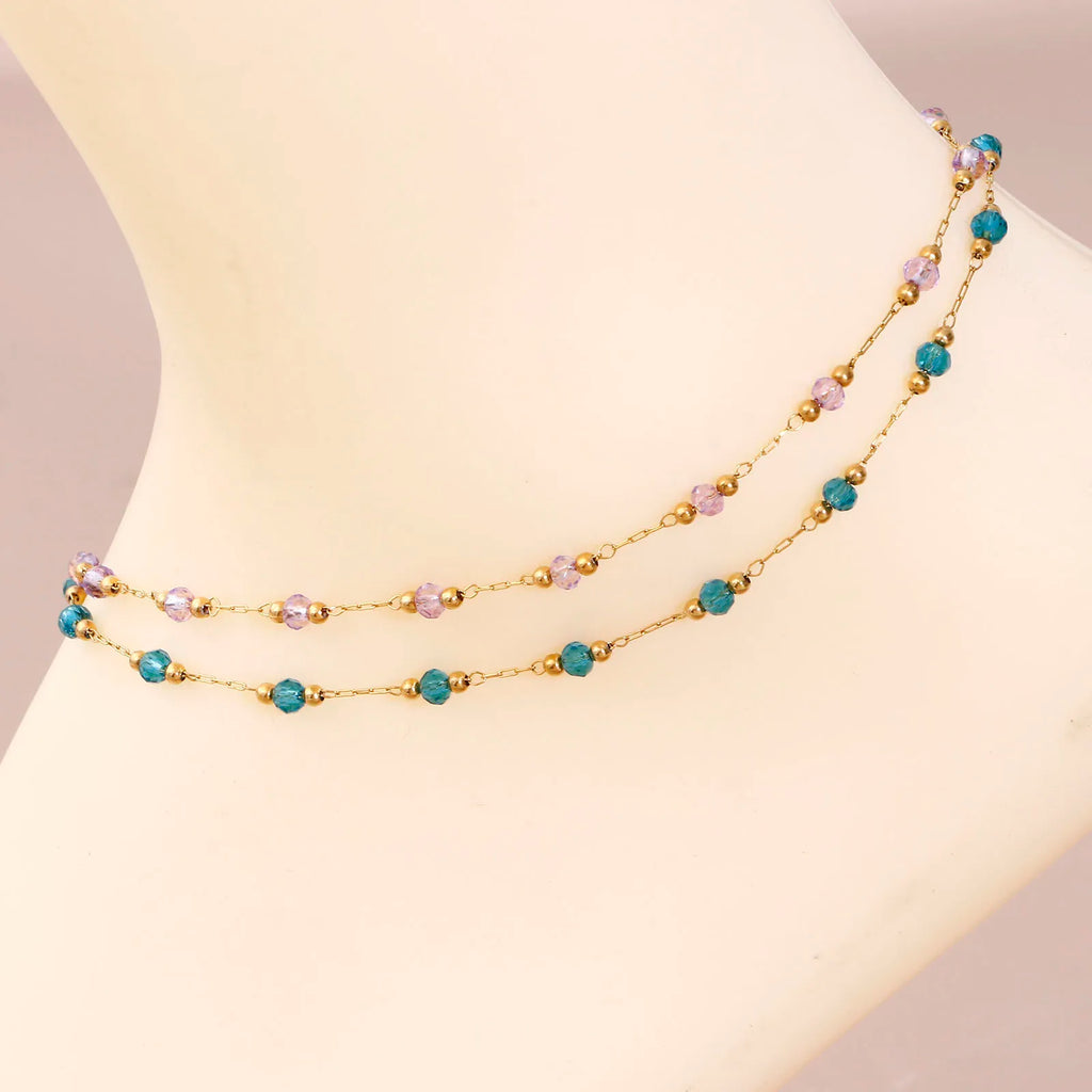 304 Edelstahl Fußkettchen Für Frauen Sommer Strand Fuß Show Schmuck Naturstein Perlen Gliederkette Fußkettchen 25cm lang, 1 Stück