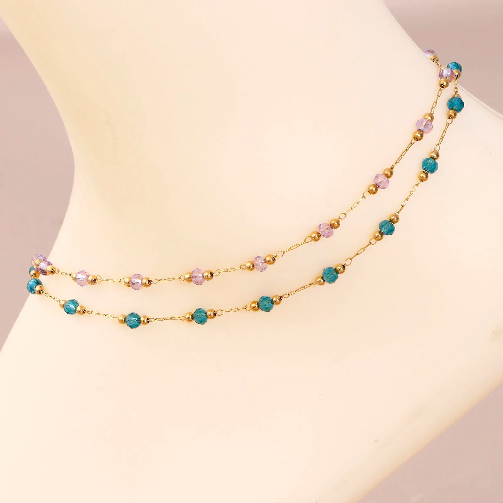 304 Edelstahl Fußkettchen Für Frauen Sommer Strand Fuß Show Schmuck Naturstein Perlen Gliederkette Fußkettchen 25cm lang, 1 Stück