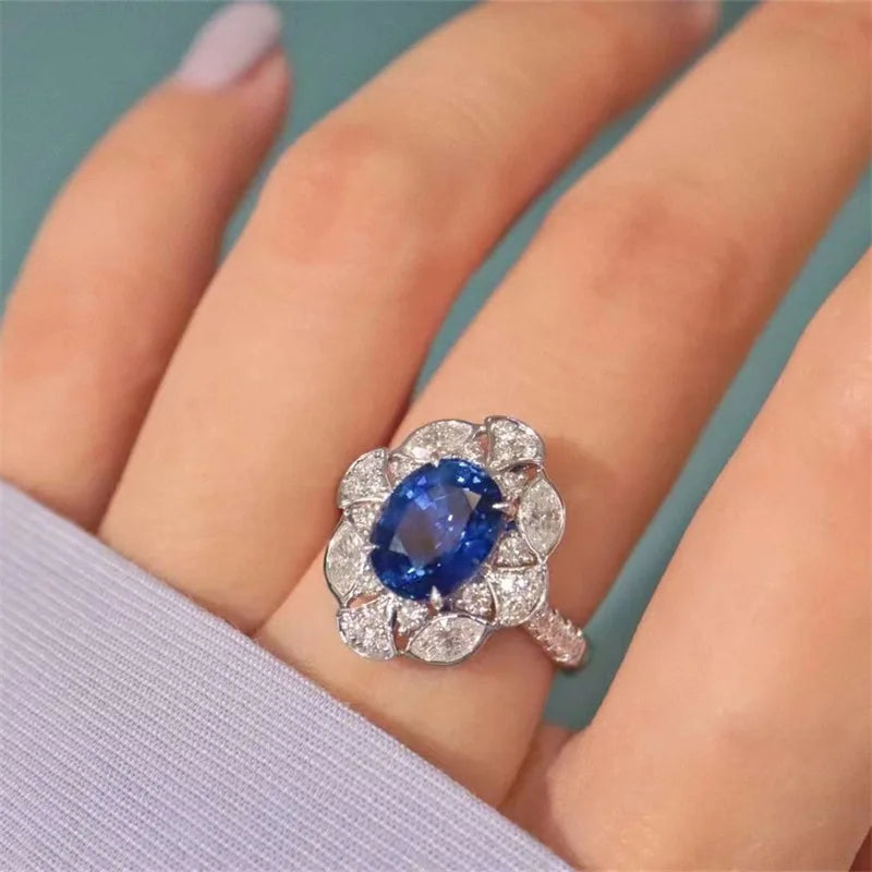 Anelli da donna ovali blu in zirconia cubica Huitan nuovi accessori eleganti per matrimoni, anniversari e feste, gioielli nobili regalo
