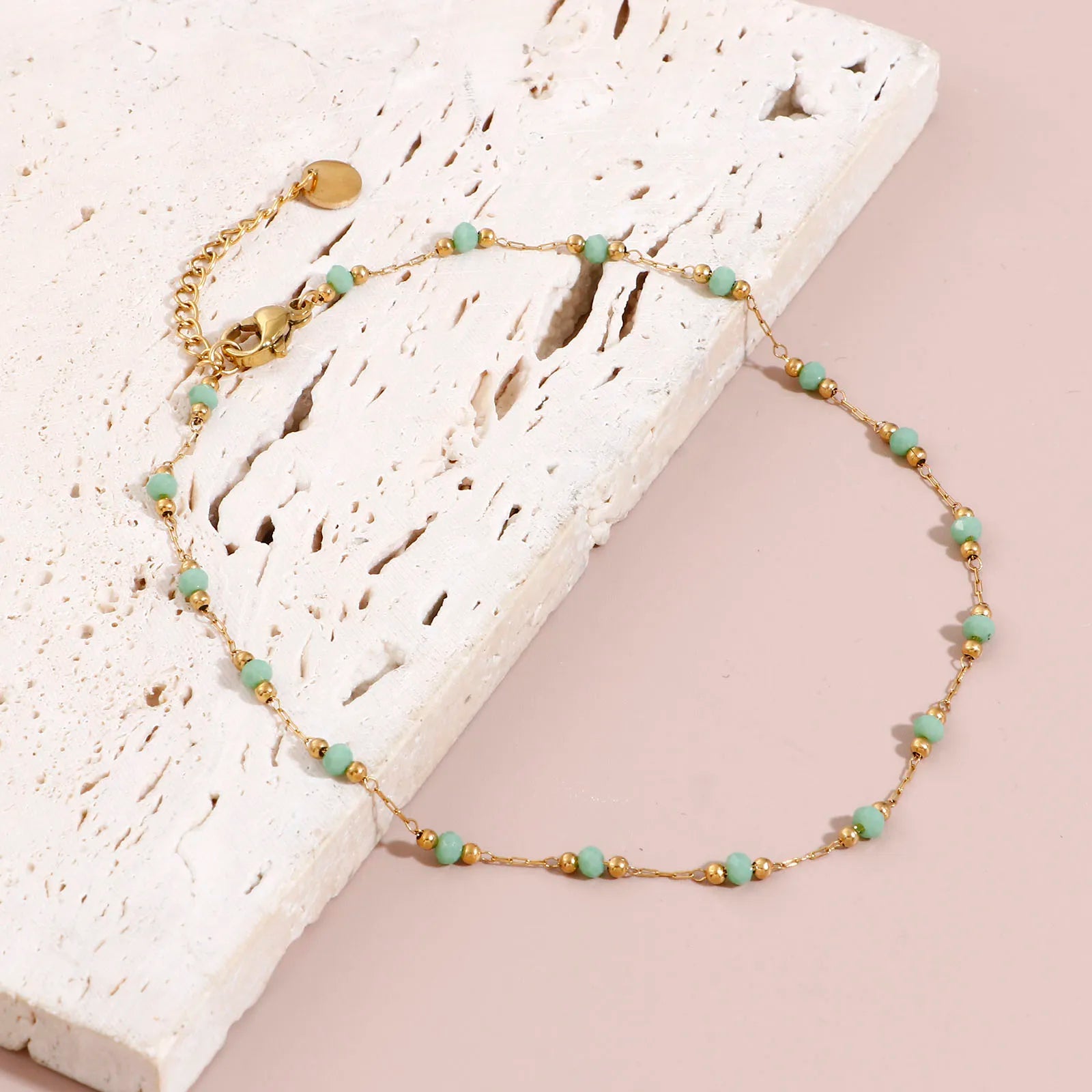 304 Edelstahl Fußkettchen Für Frauen Sommer Strand Fuß Show Schmuck Naturstein Perlen Gliederkette Fußkettchen 25cm lang, 1 Stück