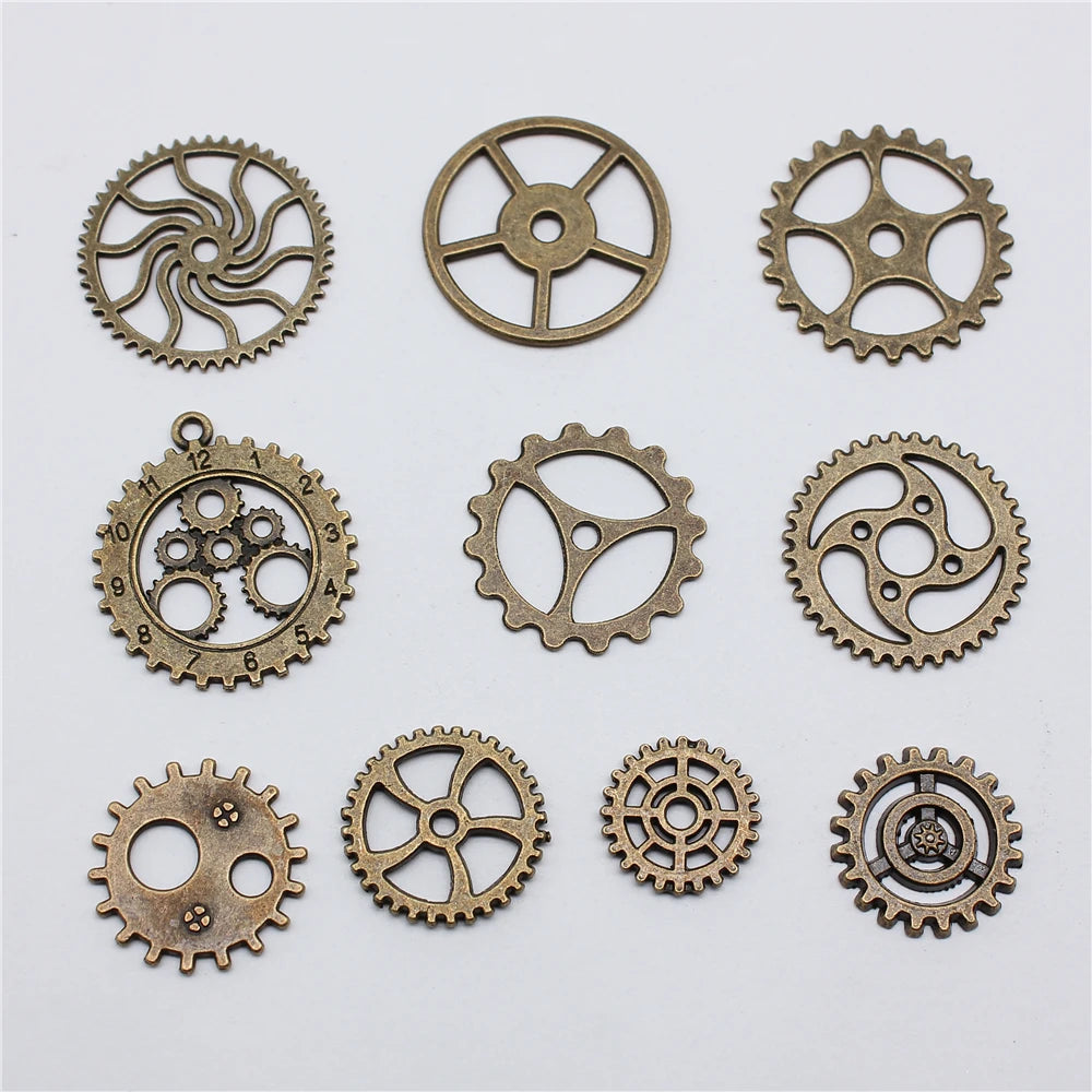 10 Stück Zahnrad-Charms mittlerer Größe für die Schmuckherstellung, mechanische Steampunk-Zahnräder und Zahnräder, DIY-Zubehör