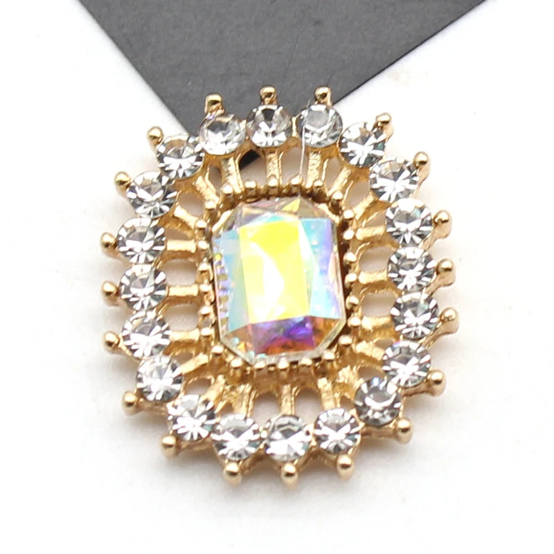 10 Stücke 17*20 MM Rechteckige Strass-Legierung Flache Unterseite Knöpfe DIY Handgefertigte Hochzeitskleid Schleife Kopfbedeckung Dekorative Accessoires