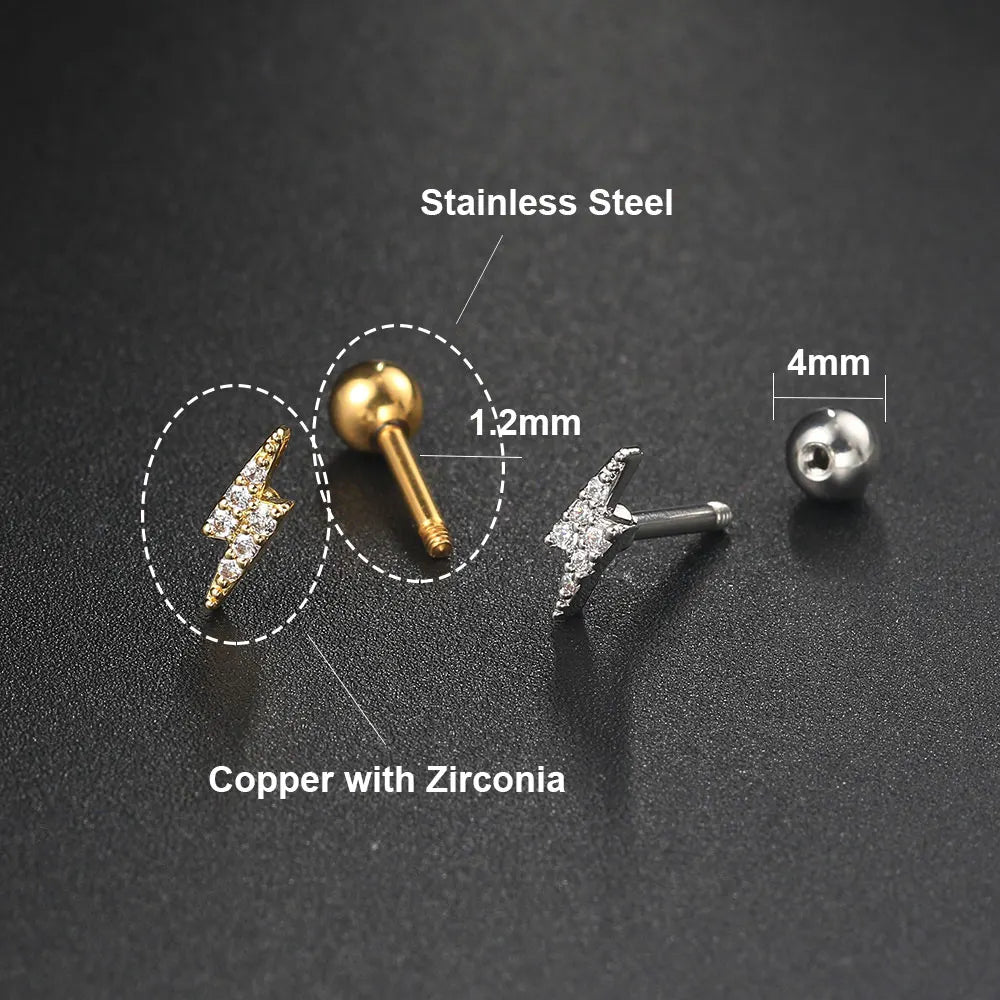 Helix-Piercing-Ohrring für Frauen, Tragus, Rook, Knorpelpiercing, Trend, Herz, Zirkonia, Tropfenohrring, Lobe, flacher durchbohrter Körperschmuck