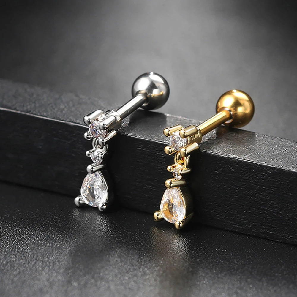 Helix-Piercing-Ohrring für Frauen, Tragus, Rook, Knorpelpiercing, Trend, Herz, Zirkonia, Tropfenohrring, Lobe, flacher durchbohrter Körperschmuck