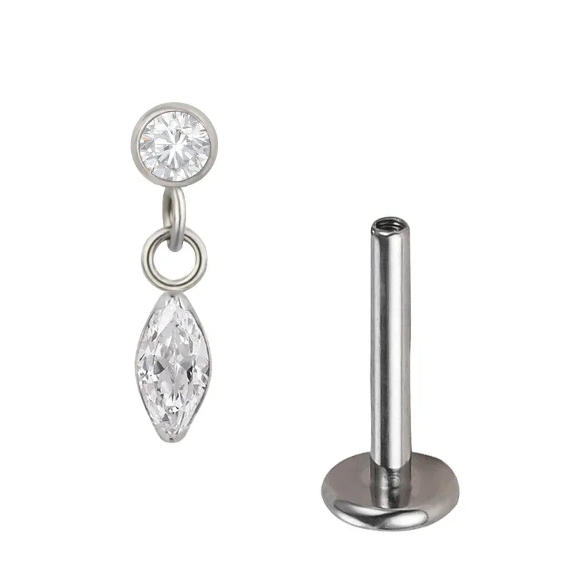G23 Titan Ohrpiercing Anhänger Kette Ohrstecker mit CZ Top Labret Lippe Knorpel Unisex Ohrring Body Piercing Schmuck