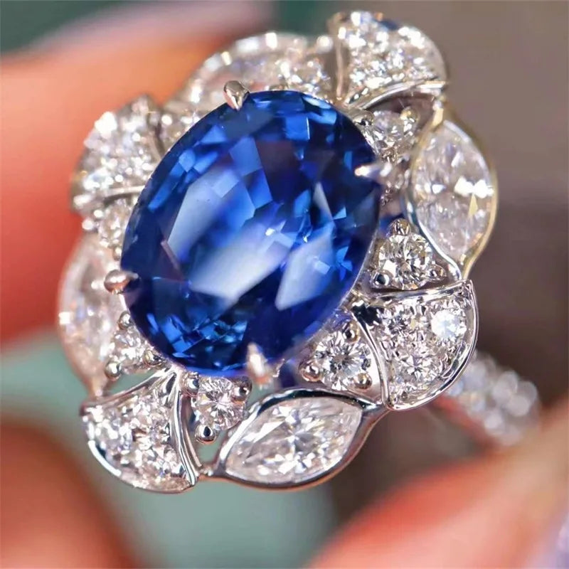 Anelli da donna ovali blu in zirconia cubica Huitan nuovi accessori eleganti per matrimoni, anniversari e feste, gioielli nobili regalo