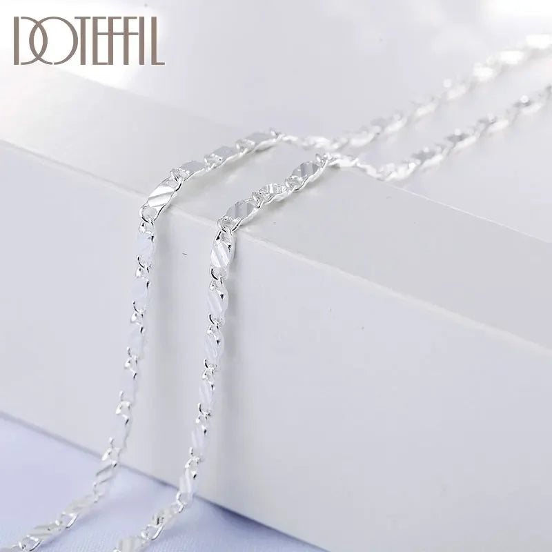 DOTEFFIL 925 Silver 16/18/20/22/24/26/28/30 Inch 2mm Charm Chain Necklace For Women Man Fashion Wedding Party Jewelry
