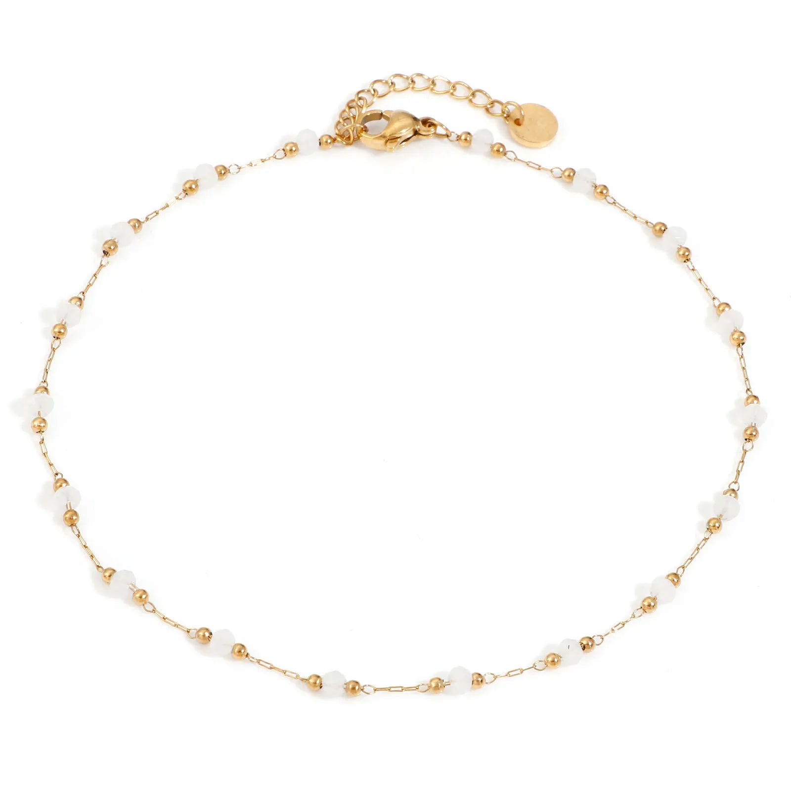 304 Edelstahl Fußkettchen Für Frauen Sommer Strand Fuß Show Schmuck Naturstein Perlen Gliederkette Fußkettchen 25cm lang, 1 Stück