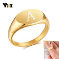Vnox Siegelring mit Gravur für Damen, 9 mm großer Stempelring aus massivem Edelstahl in Goldfarbe, minimalistischer Namensschmuck aus Metall als Geschenk