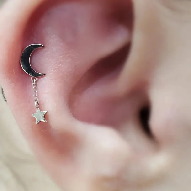 G23 Titan Ohrpiercing Anhänger Kette Ohrstecker mit CZ Top Labret Lippe Knorpel Unisex Ohrring Body Piercing Schmuck