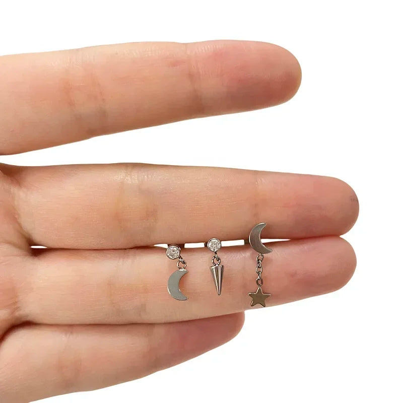G23 Titan Ohrpiercing Anhänger Kette Ohrstecker mit CZ Top Labret Lippe Knorpel Unisex Ohrring Body Piercing Schmuck
