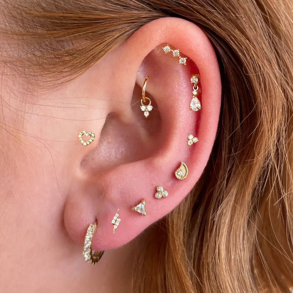 Helix-Piercing-Ohrring für Frauen, Tragus, Rook, Knorpelpiercing, Trend, Herz, Zirkonia, Tropfenohrring, Lobe, flacher durchbohrter Körperschmuck