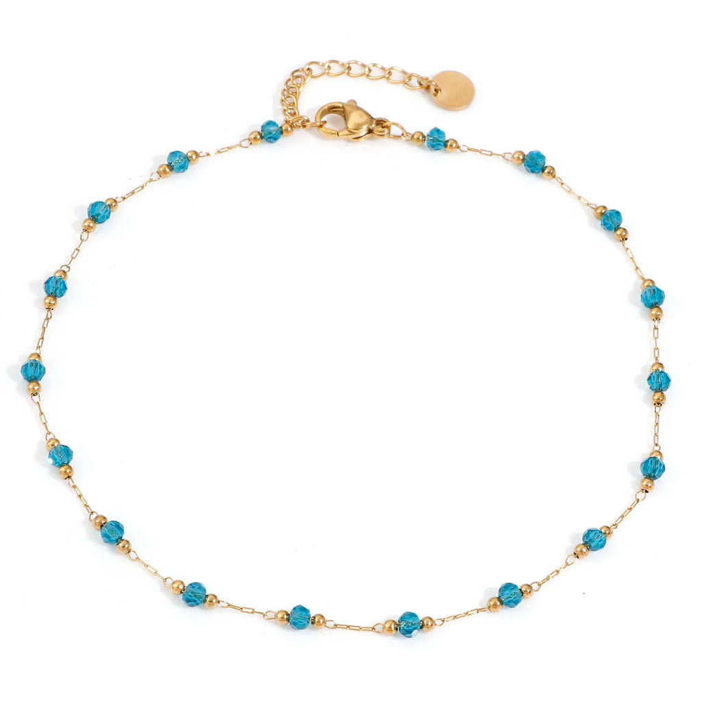 304 Edelstahl Fußkettchen Für Frauen Sommer Strand Fuß Show Schmuck Naturstein Perlen Gliederkette Fußkettchen 25cm lang, 1 Stück