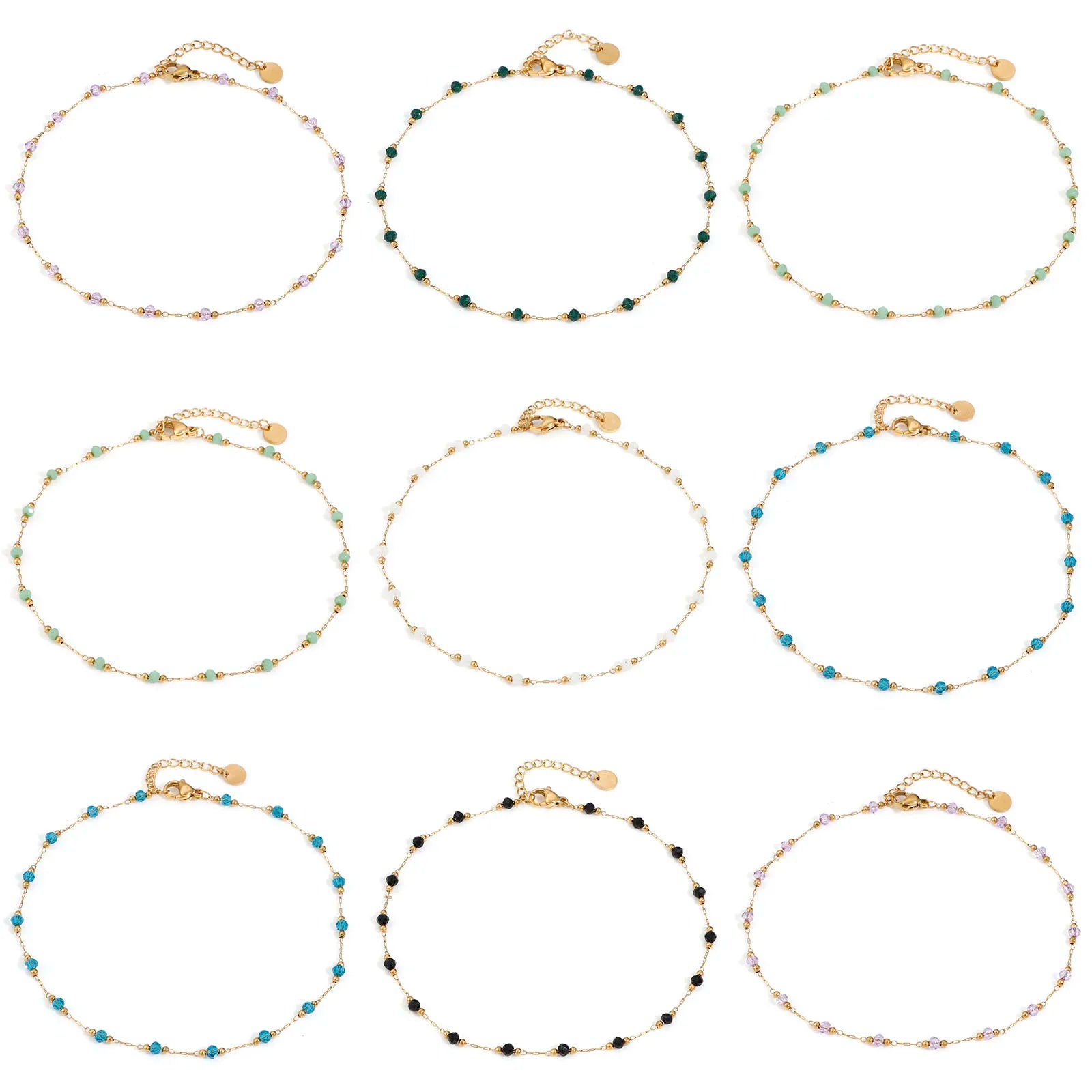 304 Edelstahl Fußkettchen Für Frauen Sommer Strand Fuß Show Schmuck Naturstein Perlen Gliederkette Fußkettchen 25cm lang, 1 Stück