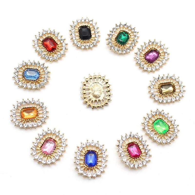10 Stücke 17*20 MM Rechteckige Strass-Legierung Flache Unterseite Knöpfe DIY Handgefertigte Hochzeitskleid Schleife Kopfbedeckung Dekorative Accessoires