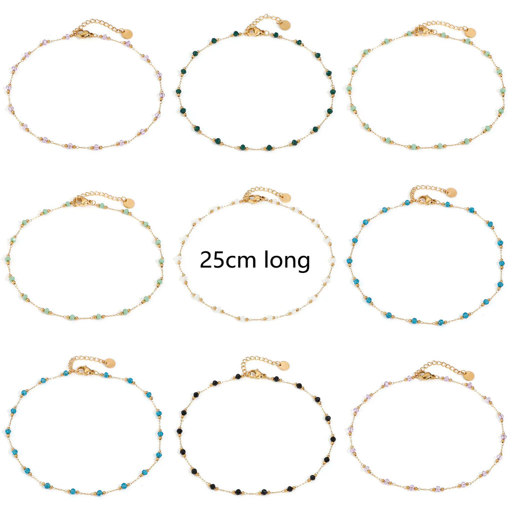 304 Edelstahl Fußkettchen Für Frauen Sommer Strand Fuß Show Schmuck Naturstein Perlen Gliederkette Fußkettchen 25cm lang, 1 Stück