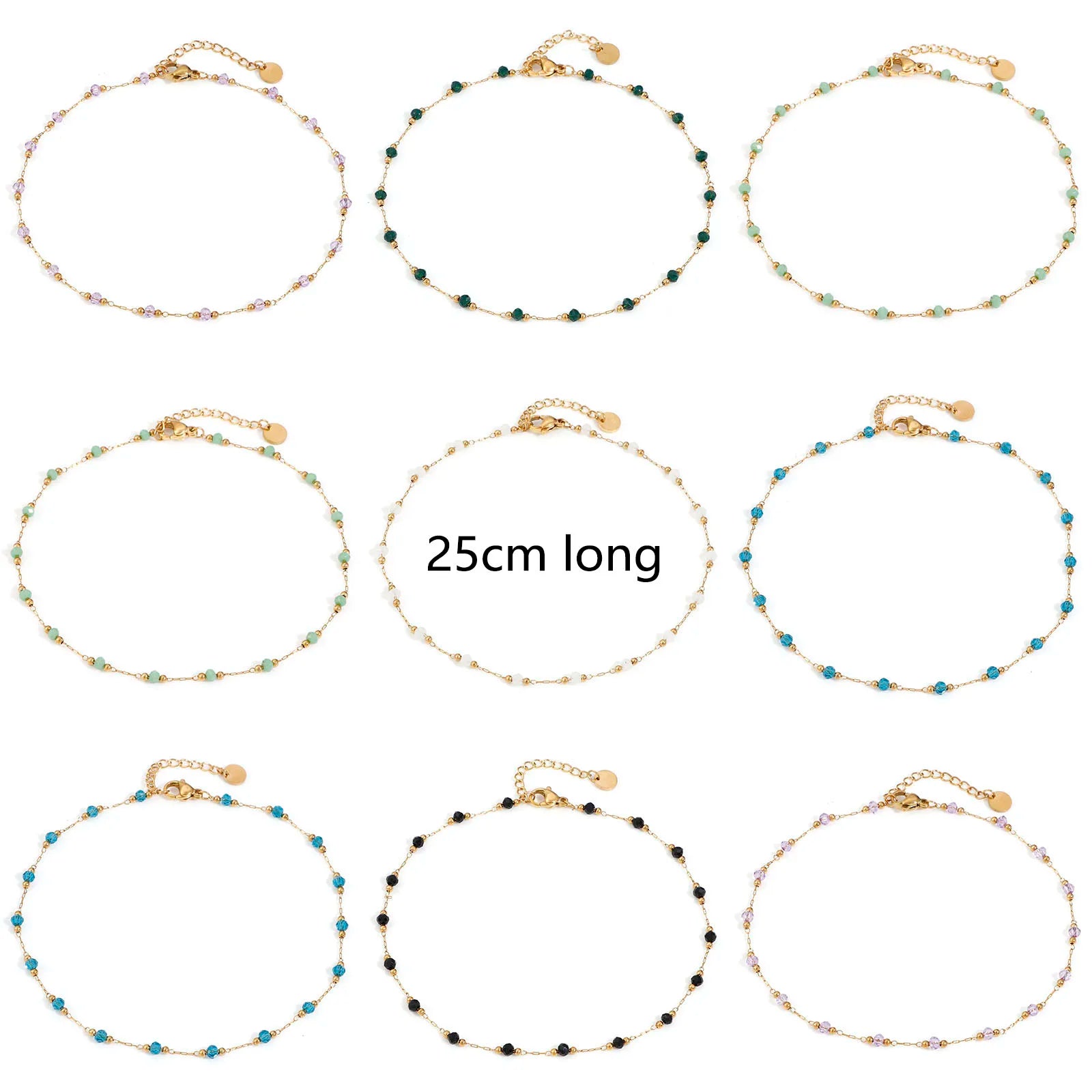 304 Edelstahl Fußkettchen Für Frauen Sommer Strand Fuß Show Schmuck Naturstein Perlen Gliederkette Fußkettchen 25cm lang, 1 Stück