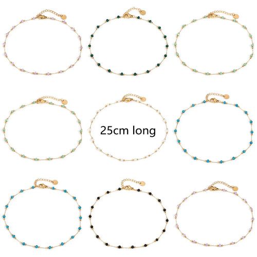 Cavigliera in Acciaio Inossidabile 304 per Donne Gioielli da Spiaggia Estivi Mostra Piede Catena a Maglie con Perle di Pietra Naturale 25cm di lunghezza, 1 Pezzo